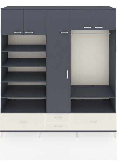 Hyperion Dolap 18 Raflı 4 Çekmeceli Tek Askılı 220x44x243 Antrasit-antrasit/aytaşı Çok Renkli