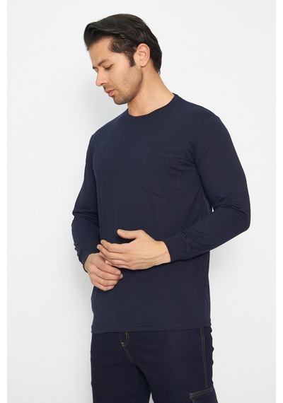 Mervem Uzun Kol Sıfır Yaka Sweatshirt Lacivert