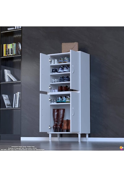 Efna Ayakkabılık - Kapaklı 4 Raf 6 Bölmeli Dar Alanlar İçin Çok Amaçlı Dolap 60 Cm Genişlik Beyaz Efna Ayakkabılık - Kapaklı 4 Raf 6 Bölmeli Dar Alanlar İçin Çok Amaçlı Dolap 60 Cm Genişlik Beyaz
