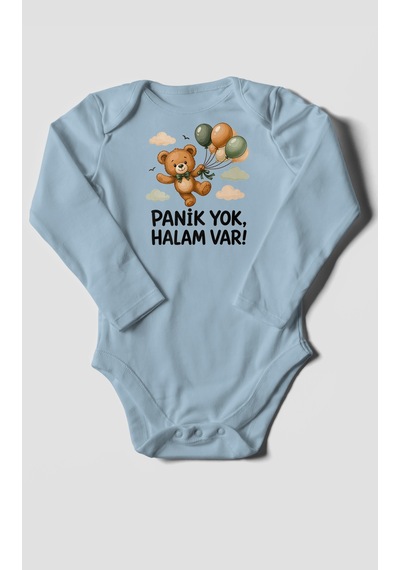 Morivokids Panik Yok, Halam Var Uzun Kollu Çıtçıtlı Bebek Body Bebe Mavisi