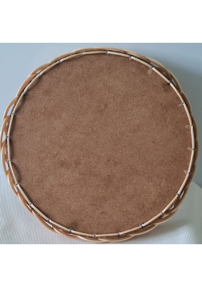 El Yapımı Bambu Rattan Örgü Yuvarlak Dekoratif Tepsi 25cm Ahşap
