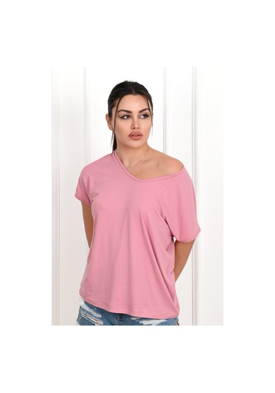 Kadın V Yaka Kısa Kollu T-shirt 1478-23 001