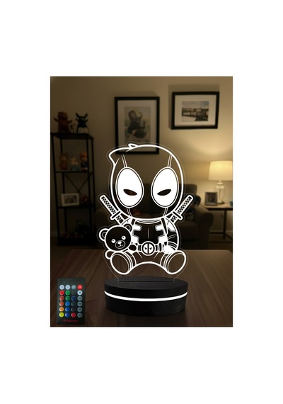 Deadpool 3d Led Gece Lambası Rgb Renk Değiştiren Kumandalı Dekoratif Lamba Çok Renkli