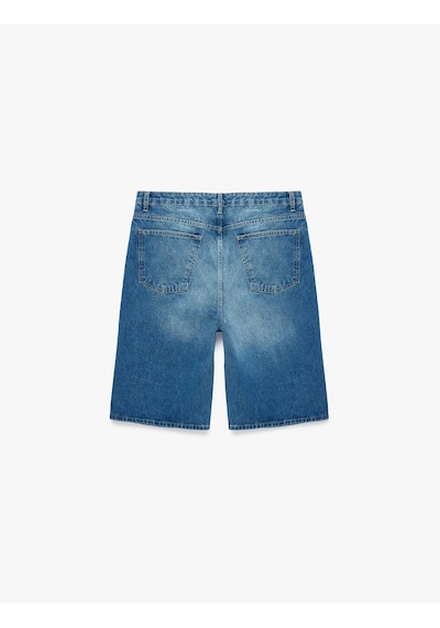 Koton Pamuklu Normal Bel Rahat Kalıp Cepli Baggy Jean Şort Orta İndigo 6sam40428nd