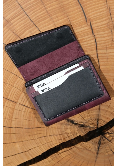 Lenax Leather Lena Hakiki Deri Kadın Cüzdan Nakit Para Gözlü, Bozuk Para Gözlü, 12 Kartlık Siyah - Mürdüm