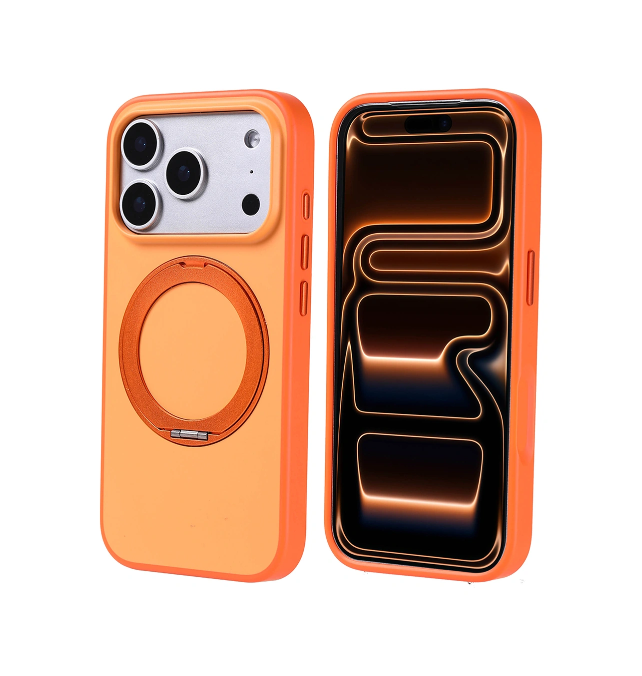 Apple Uyumlu iPhone 17 Pro Kılıf M-safe Şarj Özellikli Standlı Proton Silikon Kılıf Turuncu