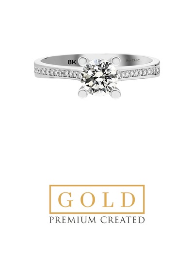 Beyaz Altın Sertifikalı Premium Created Taşlı 0.84 Ct Effect Tektaş Yüzük