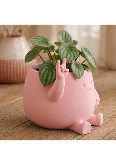 3d Baskı Smiley Face Planter - Gülümseyen Karakterli Saksı-pembe