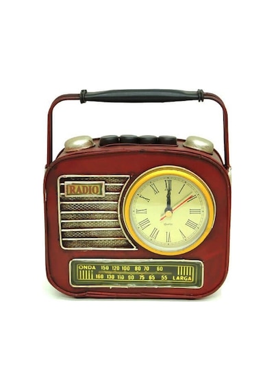 Dekoratif Metal Radyo Saatli Kumbara Vintage Biblo Hediyelik