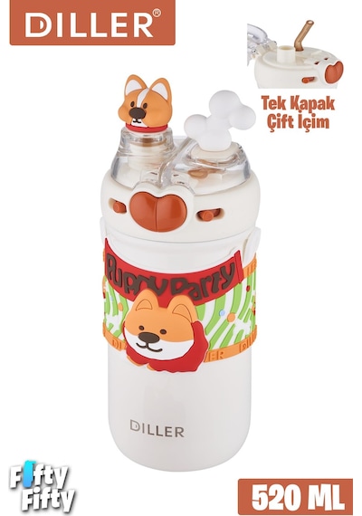 Dıller 520 Ml Tek Kapak Çift Kullanım Pipetli/pipetsiz Boyun Askılı/çelik Termos -ffdıllerd93renk Turuncu