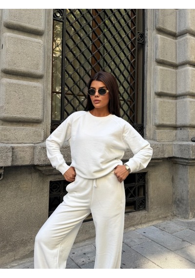 Out Of Standart Kadın Wide-leg Kalıp Beli Lastikli Kordon Detaylı Eşofman Altı Ekru