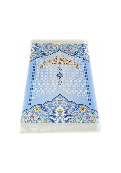 Çocuk Seccadesi Nebevi - Mavi 82 45 Cm 110 Gr - Tesbih Hediyeli Çok Renkli