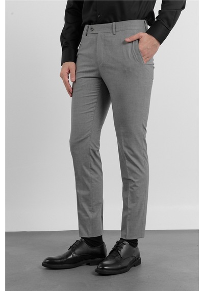 İmza Gri Yan Cep Kazayağı Desen Slim Fit Esnek Classic Pantolon 1003255174