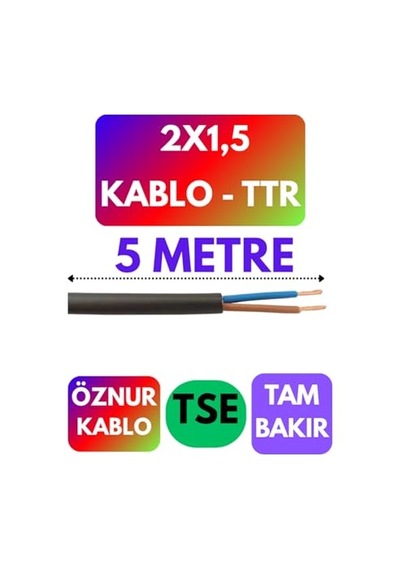 Öznur 2x1,5 Ttr Kablo, 5 Metre, Siyah