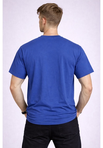 Herkesemoda Nyc Brooklyn Detaylı Basic T-shirt Mavi