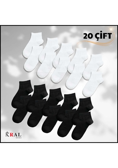 Kral Socks Kadın - Erkek 20 Çift Düz Desen Ekonomik Bilek Boy Çorap