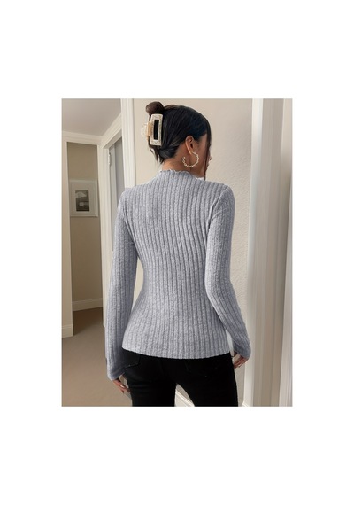 Moda Kadın Dik Yaka Uzun Kollu Esnek Yumuşak Dokulu Body Gri Gri