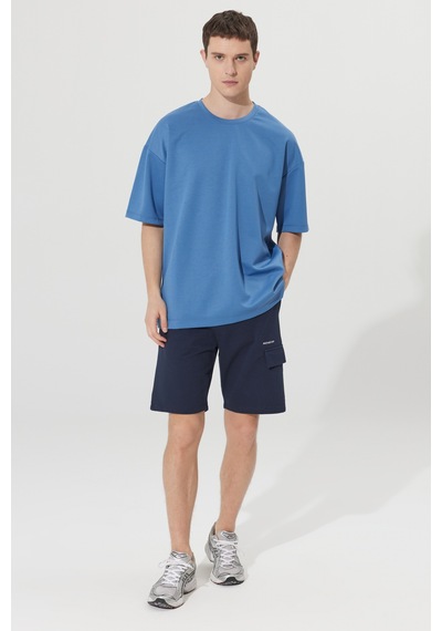 AC&Co / Altınyıldız Classics Erkek İndigo Oversize Fit Bol Kesim Bisiklet Yaka Kısa Kollu Sweatshirt Tişört 4A5222200206INDXL İndigo
