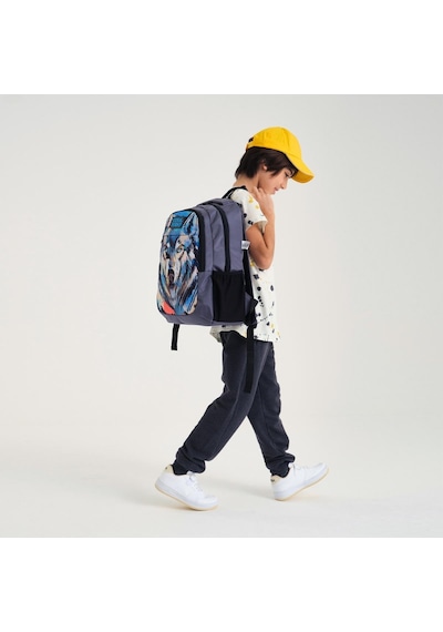 Coral High Kids Gri Siyah Kurt Desenli Üç Bölmeli Okul Sırt Çantası 14404