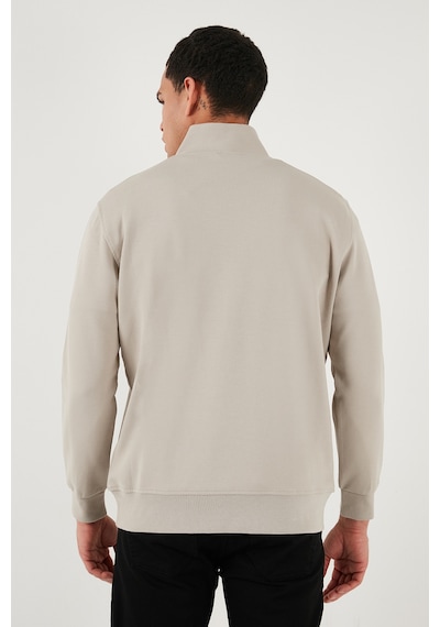Buratti Pamuklu Regular Fit Yarım Fermuarlı Dik Yaka Erkek Sweat 5905470 Taş