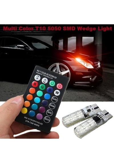 T10 18 Led Araç Rgb Park Lamba Kumandalı Ampül 2 Adet