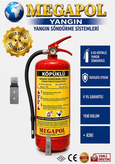 6 Kg Foam Köpüklü Yangın Söndürme Tüpü, Yangın Söndürme Cihazı, Yangın Söndürücü