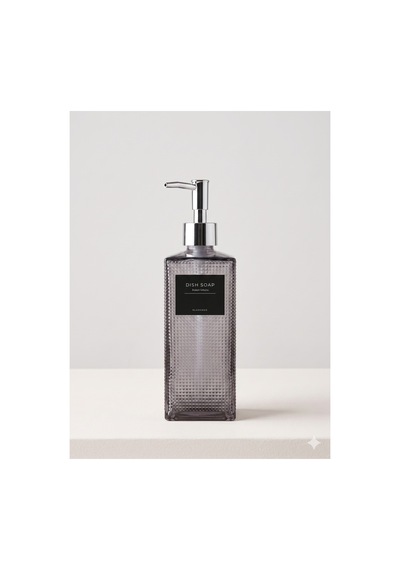 Premium Dokulu Cam Sıvı Sabunluk 500ml - 23 X 7 X 7 Cm Gri