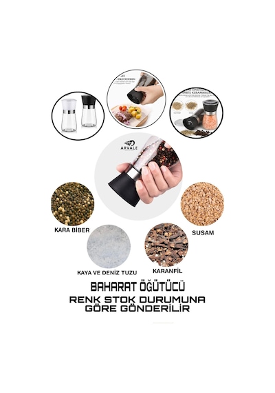1 Adet Seramik Bıçaklı Tuz, Karabiber, Baharat Değirmeni, Tuz Öğütücü Değirmen Beyaz - Siyah