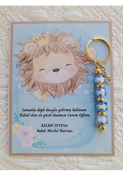 48 Adet Özel Tasarım Aslan Ve Mavi Anahtarlık Hastane Yeni Doğan 40 Mevlidi Dağıtmalık Hediyelik