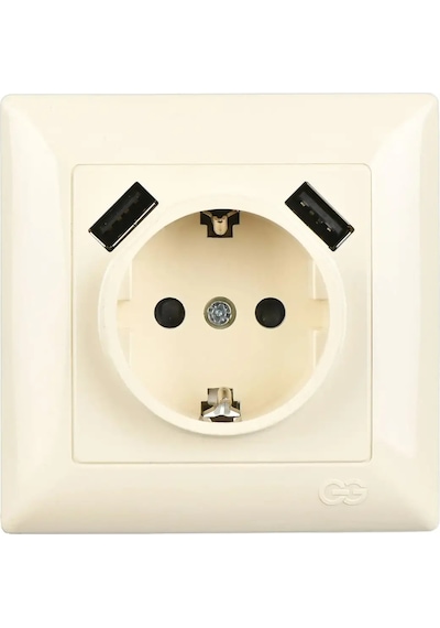 Visage 2 Usb Çıkışlı Çocuk Korumalı Topraklı Priz, 5v, 2.4a, Krem