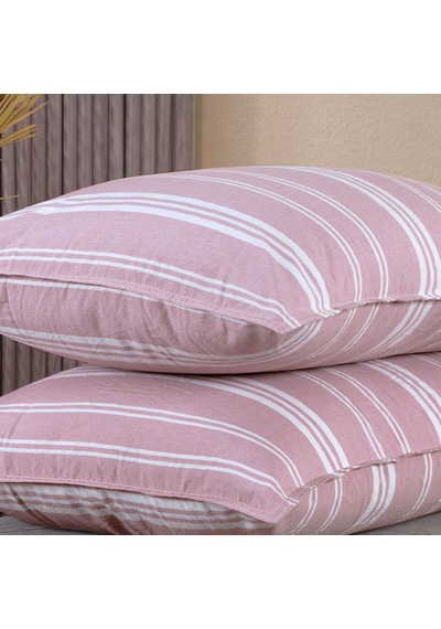 Pamuklu İpliği Boyalı Yıkamalı Kapaklı Yastık Kılıfı 2 Li Set 50x70 Cm Çift İğne Detaylı Pembe - Beyaz