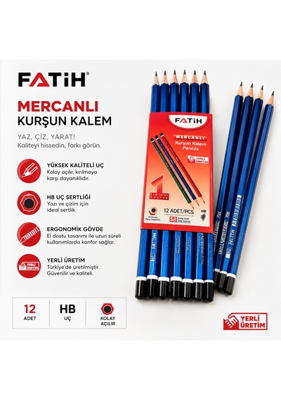Mercanlı Kurşun Kalem 36 Adet - 3 Düzine Çok Renkli