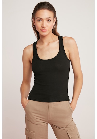 Ethıquet Lıllesol Kadın Fitilli Görünümlü Slim Fit Vücuda Oturan Havuz Yakalı Pamuklu Basic Siyah At