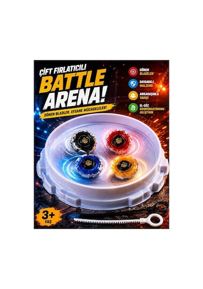 Metal Topaç Arena Seti Bayblade Arenalı 2 Fırlatıcılı Set 4 Adet Beyblade Oyuncak Set Küçük