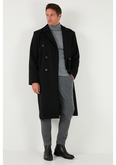 Buratti Loose Fit Kruvaze Yaka Uzun Astarlı Kaşe Erkek Kaban 681003 Siyah