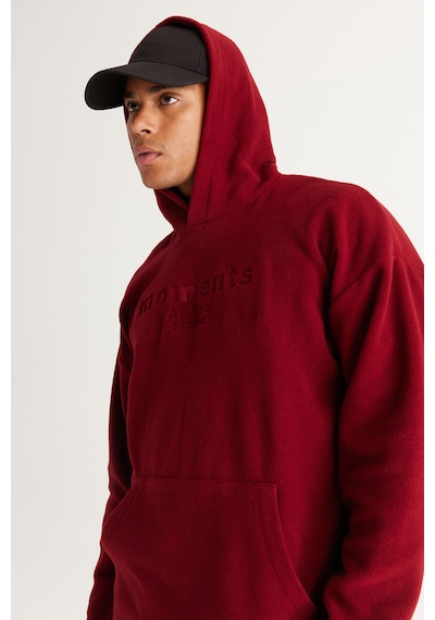 AC&Co / Altınyıldız Classics Erkek Oversize Bol Kesim Kapüşonlu Polar - Bordo