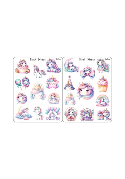 Sevimli Unicorn Tekboynuz Sticker Seti 2 Sayfa 13x17 cm