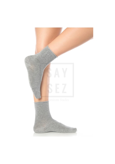Saysez Bambu Kadın Lastiksiz Gri Melanj Soket Dikişsiz Premium Çorap / Iz Bırakmaz / Sıkmayan Çorap Renkli