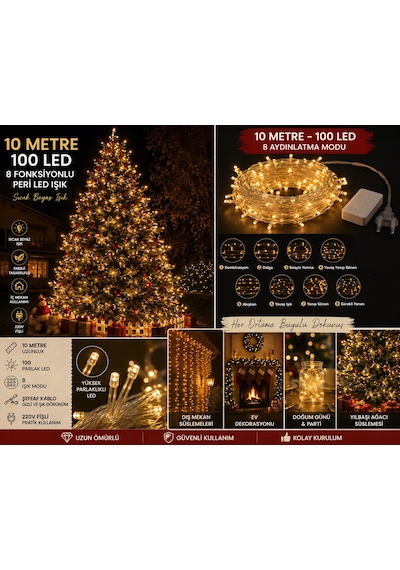 Gün Işığı Peri Led Işık 8 Fonksiyon 10 Metre 100 Ledli Dekoratif Yılbaşı Ağacı Parti Ev Oda Süsleme Diğer