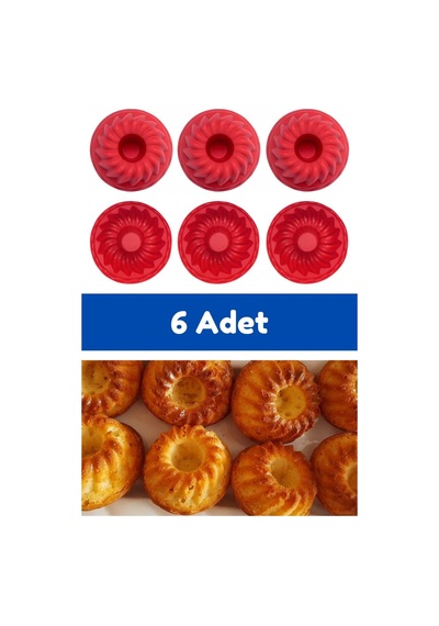 Kırmızı 6'lı Silikon Mini Kek Kalıbı - Muffin Kalıbı 6 Adet Göbekli Kek Kalıbı Silikon Kırmızı Diğer