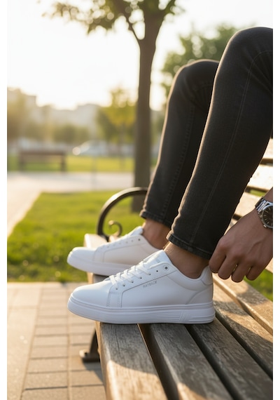 Enoch Düz Tabanlı Bağcıklı Casual Erkek Sneaker Spor Ayakkabı Beyaz