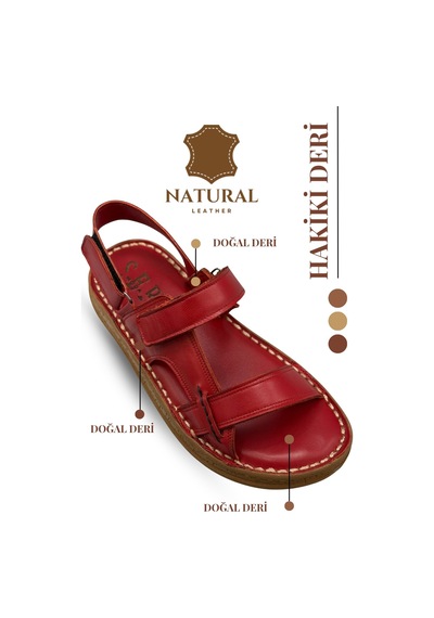 Sermoda Hakiki Deri Erkek Sandalet - Yumuşak Kalın Tabanlı Hakiki Deri Erkek Sandalet Kırmızı Sermoda Hakiki Deri Erkek Sandalet - Yumuşak Kalın Tabanlı Hakiki Deri Erkek Sandalet Kırmızı