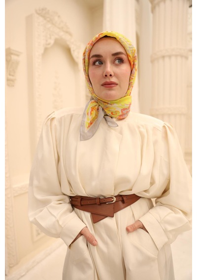 Silk Home Olinda İpek Eşarp 47002-22 Gümüş, Turuncu, Fosfor Yeşili, Sarı, Pudra Vizon