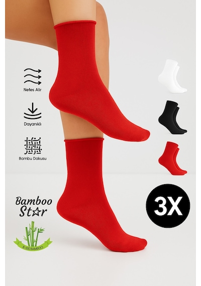 Bamboo Star Bambu Kadın Lastiksiz Soket Dikişsiz Premium Çorap 3'lü Asorti Paket Sıkmayan Çorap / İz Bırakmaz Beyaz - Kırmızı - Siyah Bamboo Star Bambu Kadın Lastiksiz Soket Dikişsiz Premium Çorap 3'lü Asorti Paket Sıkmayan Çorap / İz Bırakmaz Beyaz - Kırmızı - Siyah