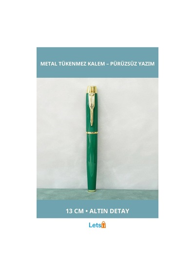 Yeşil Metal Tükenmez Kalem Şık Altın Detaylı Günlük Kullanım Ve İmza Kalemi Çok Renkli