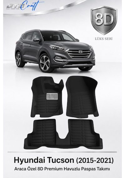 Otocraft Hyundai Tucson 2015-2021 Araca Özel 8d Havuzlu Oto Paspas Takımı Siyah Tam Set 3 Parça