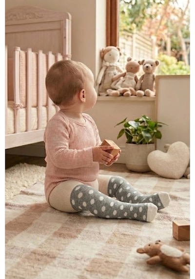 Cocole Socks Erkek Bebek Külotlu Çorabı 3'lü Set Pamuklu Gri 0-24 Ay Çok Renkli