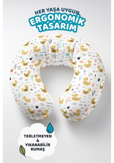 Sevimli Ördek Desenli Pamuklu Boyun Yastığı - Çocuk & Yetişkin Sarı Pastel Renkli Seyahat Yastığı Pastel Deniz Şarap