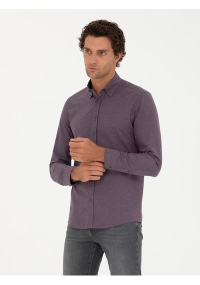 Cacharel Mürdüm Slim Fit Uzun Kollu Gömlek Pembe