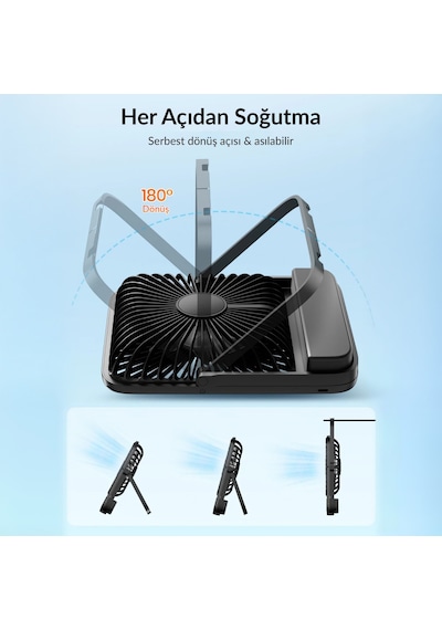 Warmco D1 Masaüstü Vantilatör Usb Ve Type-c Bağlantılı Taşınabilir Ultra İnce Soğutucu Fan Siyah